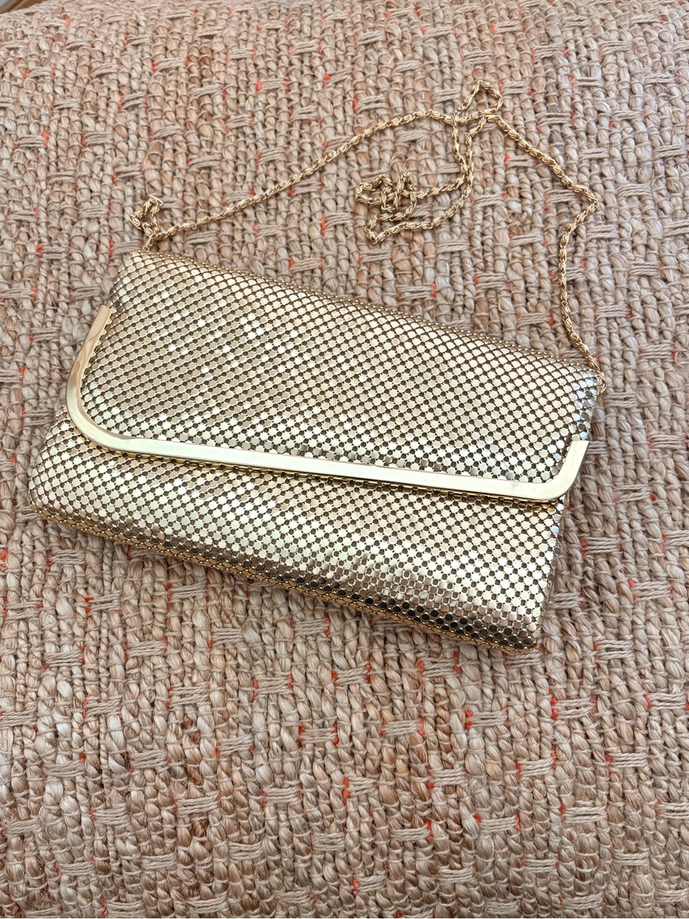 Gold Mesh Evening Clutch handbag with Chain Strap